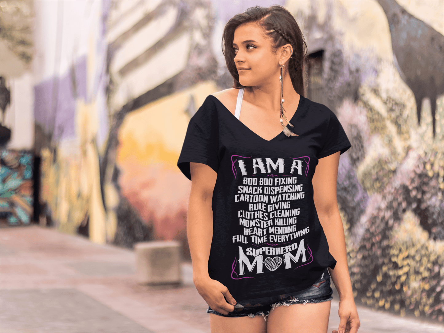 ULTRABASIC Women's V-Neck T-Shirt I Am a Superhero Mom - Funny Mom's Gift