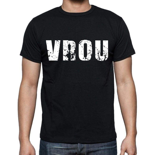 Vrou Mens Short Sleeve Round Neck T-Shirt 4 Letters Black - Casual