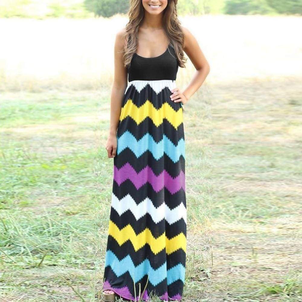 Womens Striped Long Boho Dress Lady Beach Summer Sundrss Maxi Dress Plus Size - Ultrabasic